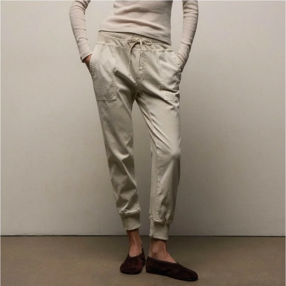 James Perse Mixed Media Drawstring Jogger Pants Women 1 Small Talc Lyocell $265